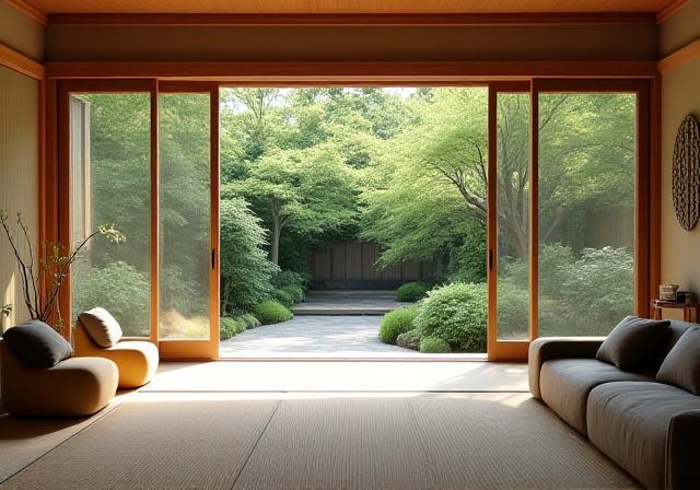 Kamakura Serenity House - Living room with a view of the garden